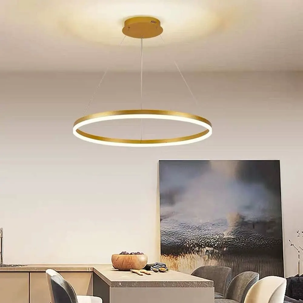Suspension Anneau LED Doré - Élégance Simple